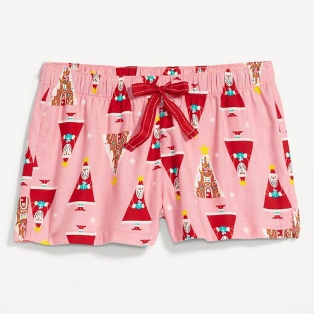 Old Navy Women's Flannel Pink Santa Pattern Christmas Pajama Shorts, Sz XL